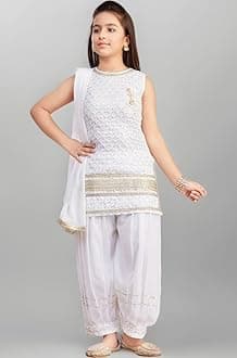 Girls Ethnic Wear Navy Blue Colour Sequin Embroidery/Lace Work Georgette Kurti Patiala Set With Dupatta