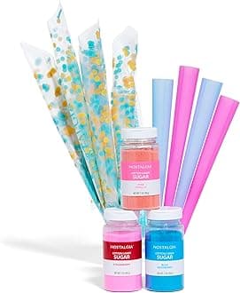 Nostalgia FSCC8 Cotton Candy Party Kit, 3 Flavors, 4 Reusable Cones,10 Bags
