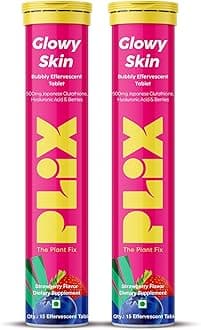 PLIX Glowy Skin 500mg Glutathione Supplement with Hyaluronic Acid, Vitamin C, E & Berries | 30 Effervescent Tablets, Strawberry Flavor