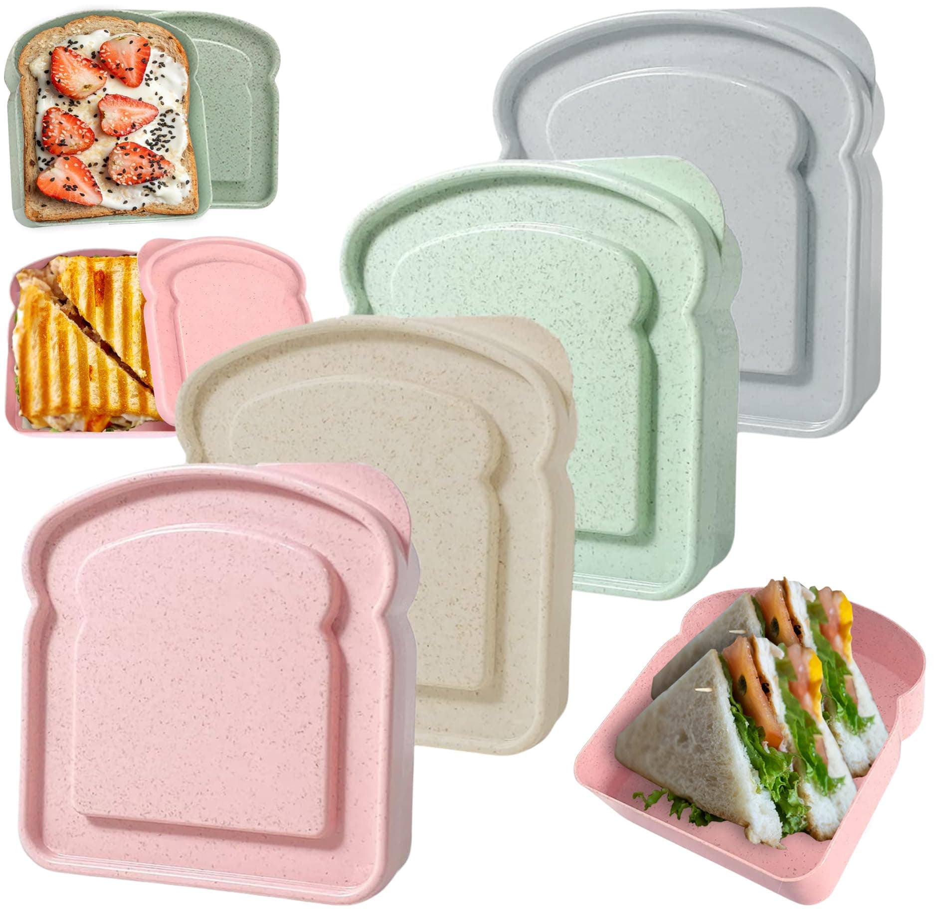 Sandwich Boxes - 4 PCS Toast Shape Lunch Boxes, Microwave, Freezer Safe