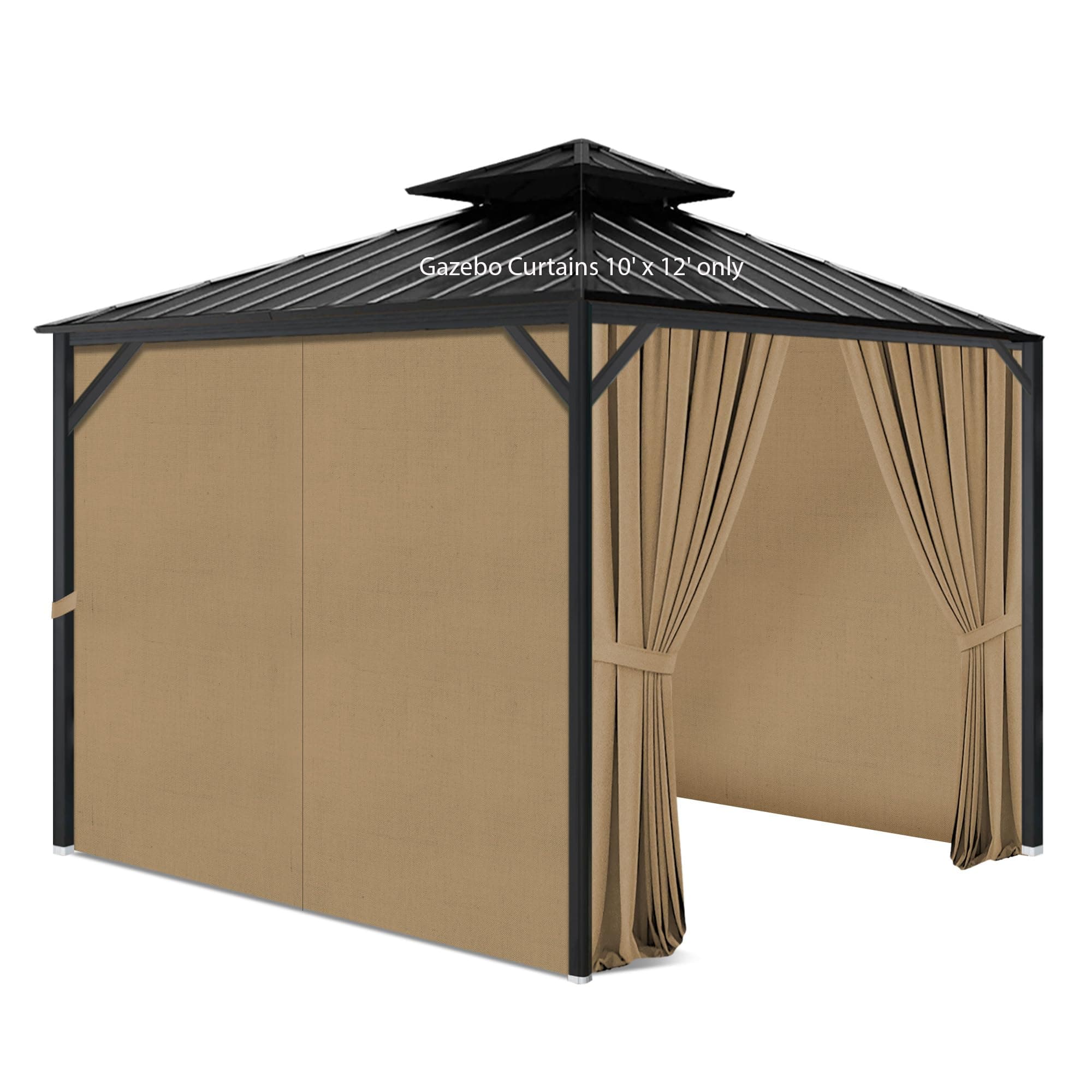 Gazebo Privacy Curtains 10' x 12' with Zipper 4-Panels Side Wall Universal Replacement for Patio, Outdoor Canopy, Garden and Backyard (Curtain Only)