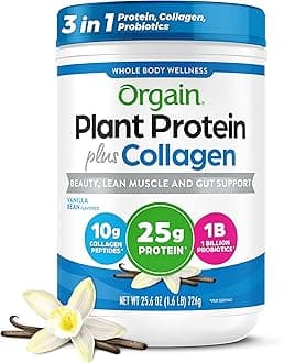 Protein Powder + Collagen, Vanilla Bean - 25g of Protein, 10g Collagen Peptides, Type I & III, 1B CFU Probiotics, Supports Hair, Skin, Nail, Joint & Gut Health, Gluten Free - 1.6lb