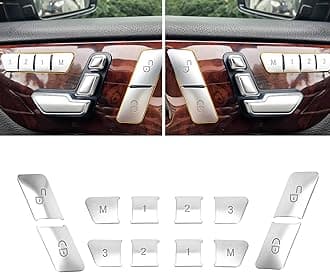 Moonlinks W204 Chrome Lock Unlock Button Stickers Seat Memory Door Switch Trim Cover Interior Decoration Compatible with Mercedes Benz GLK ML GL A B C E C117 GLA CLA CLS W218 X156 GLE GL GLS