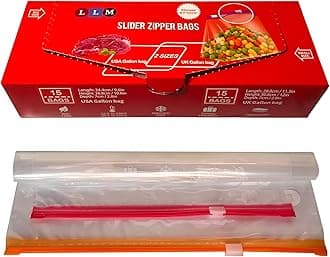 LLM Premium Food Storage Bags - Large Slider Ziplock, Heavy-Duty Plastic, Stand and Fill Expandable Bottom, BPA FREE - 30 Bags (ONE UK + USA GALLON)