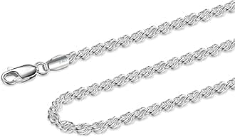 925 Sterling Silver Rope Chain Lobster Clasp 2.5mm Silver Chain for Men Women Silver Necklace Chain 16-30 Inches