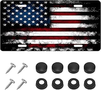 Vintage American Flag Front License Plate Frame, Personalise USA Flag Car Front License Plate Tag with 4 Screws, Aluminum Rust-Proof Patriotic US Flag Vanity Tag Auto Plate Decor (Black & Red)