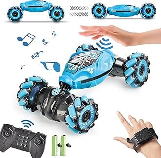 Remote Control Car, 2.4G 4WD Gesture RC Car, All Terrains Double Sides Rotating Hand Controlled RC Cars, Hand Gesture RC Truck with 2 Batteries, RC Cars for Boys and Girls with Light Music