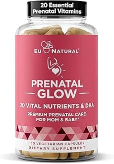 - Eu Natural Glow Prenatal Vitamins for Women - 20-in-1 Prenatal Multivitamin with Folate & Vegan DHA - Supports Healthy Pregnancy, Fetal Development & Mom’s Comfort - 60 Vegetarian Capsules