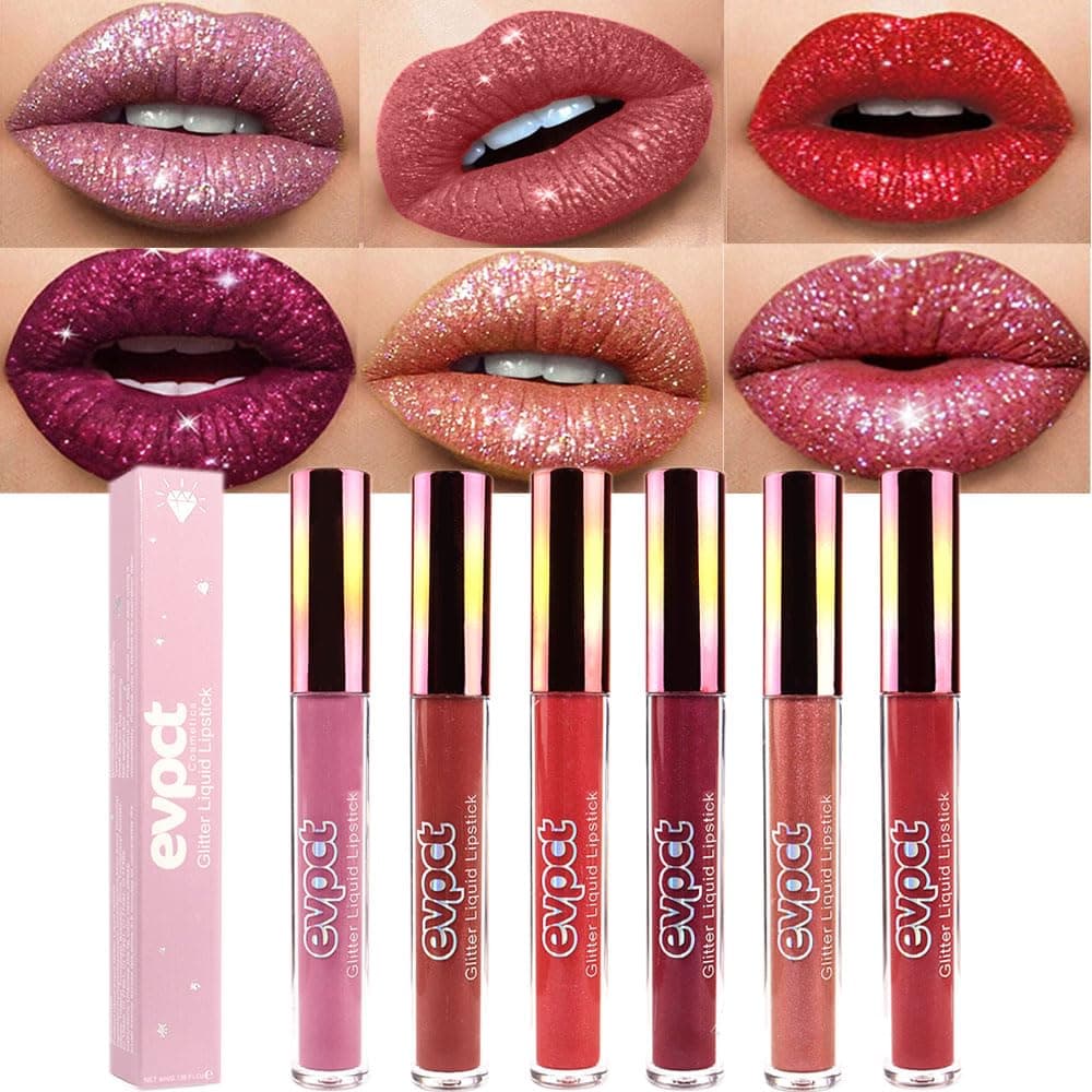 evpct 6Pcs Matte to Glitter Liquid Lipstick