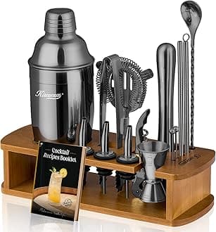 Cocktail Shaker Set Bartender Kit with Stand | Bar Set Drink Mixer Set with All Essential Bar Accessory Tools: Martini Shaker, Jigger, Strainer, Mixer Spoon, Muddler, Liquor Pourers | Black
