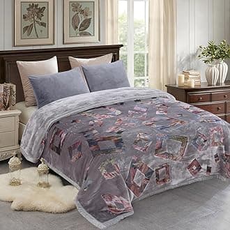 JML Plush Fleece Blanket 87" x 94", 10.5 Pounds Korean Style Mink Blanket King Size for Winter - Soft Thick Warm, 2 Ply A&B Printed Embossed Raschel (Grey Frames)