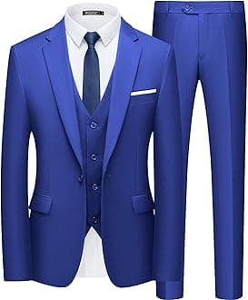WULFUL Men's Slim Fit Suit 3 Piece One Button Business Suit Wedding Party Jacket Vest Pants