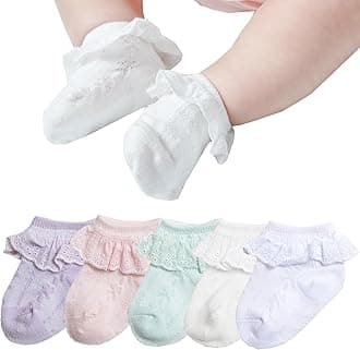 CUTEABLYGirls Lace Ankle Socks, Ruffle Frilly Cotton Socks, Assorted Colours, Princess Socks
