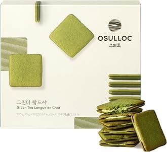 Langue de Chat Cookies (3.52oz, 100g) Korean Matcha Flavored Snacks | Asian Snacks, Premium Tea Food
