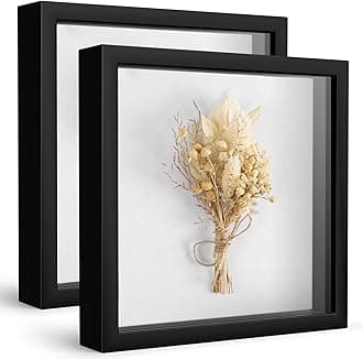 Califortree 2 Packs 8x8 Shadow Box Picture Frame with Soft Linen Back - Metal Push Pins Included, Memory Box Display Cases for Memorabilia Flower Awards Medals Wedding Photos, Black