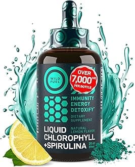 Chlorophyll Liquid Drops with Spirulina for Water - Full Strength Energy, Wellness, Immune Support Supplement - 50mg Liquid Chlorophyll, 12.5mg Spirulina - Lemon Flavor Detox Drink - 2oz, 118 Servings