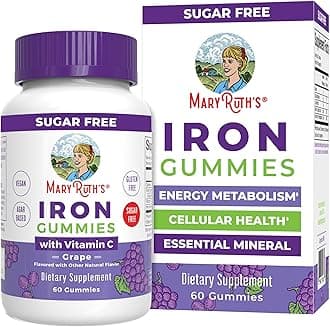 MaryRuth's Iron Gummies for 14+ with Vitamin C for Absorption | Sugar Free | Gummy Iron Supplement + VIT C | Energy Metabolism | Cellular Health | Immune Support | Vegan | Non-GMO | 60 Count