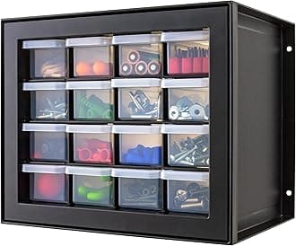 IRIS USA Screw Organizer, Hardware Storage Organizer, 16 Drawer Parts Cabinet, Plastic Drawer Storage for Hardware Crafts, Small Parts, Nuts, Bolts, Tool Organizer Storage, Scrapbook Art Hobby - Black
