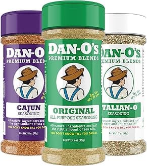 Dan-O's Seasoning - Cooking and Grilling Anything - Meat, Vegetables, Snacks, Popcorn Seasoning - Small Jar, 3 Pack, Original, Cajun & Italian-O
