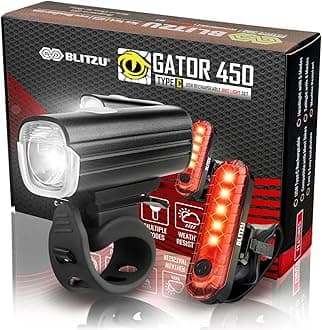 BLITZU Bike Lights Set – Gator 450 LED USB-C Rechargeable Headlight & Rear Taillight with Front and Back Bike Reflectors – Bicycle Accessories for Night Riding, Men & Kids