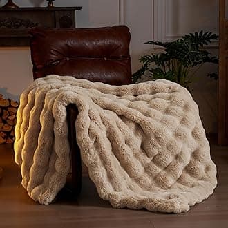 Faux Fur Throw Blanket Soft Plush Fluffy Blanket for Couch Sofa, Thickened Cozy Fuzzy Luxury Bubble Blanket for Bedroom Living Room Decor,Beige,60" x 80",1100GSM