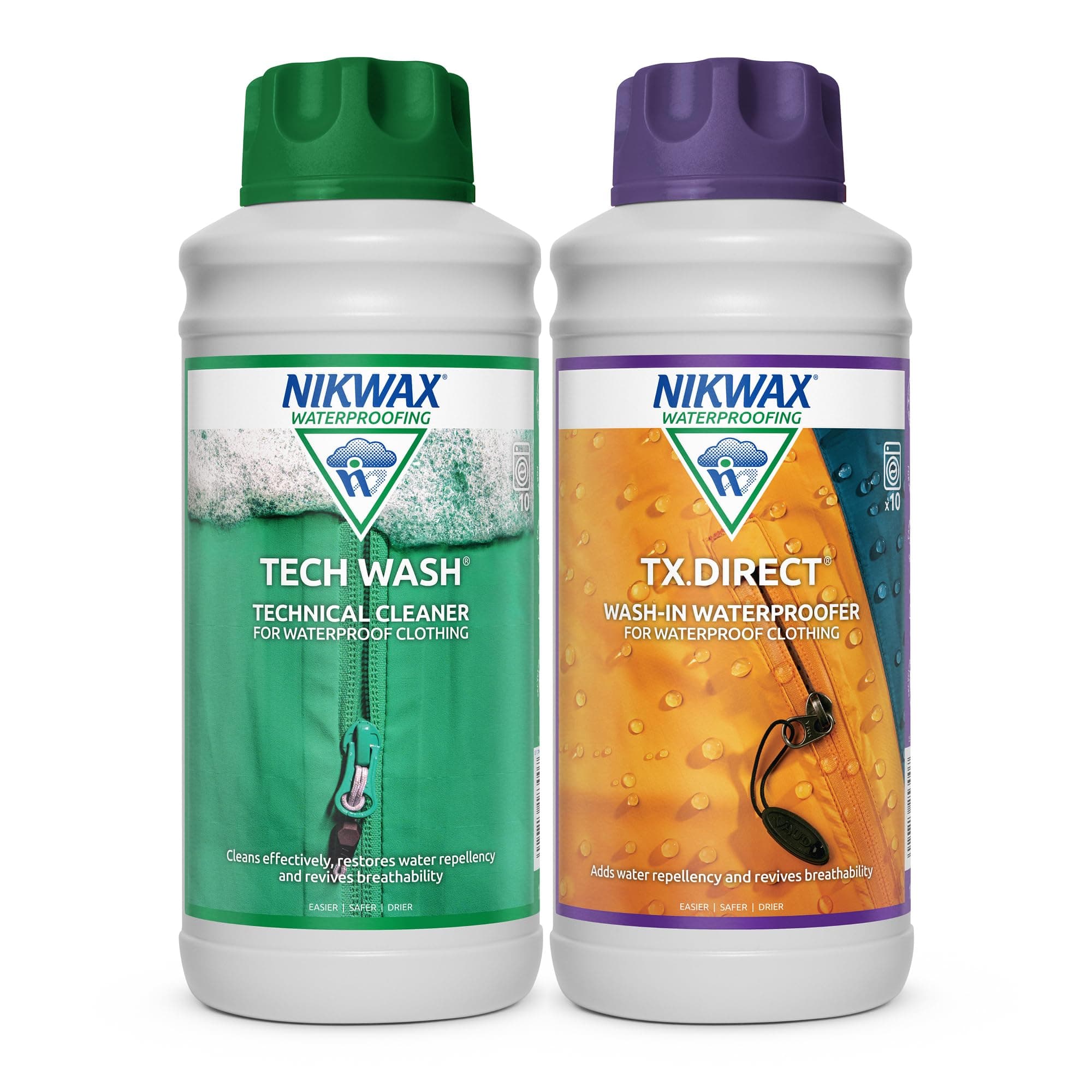 TECH WASH and TX DIRECT Twin Pack, Technical Cleaner and Wash-In Waterproofer for Waterproof Clothing, Cleans, Waterproofs, Revitalises Breathability, 2x 1L