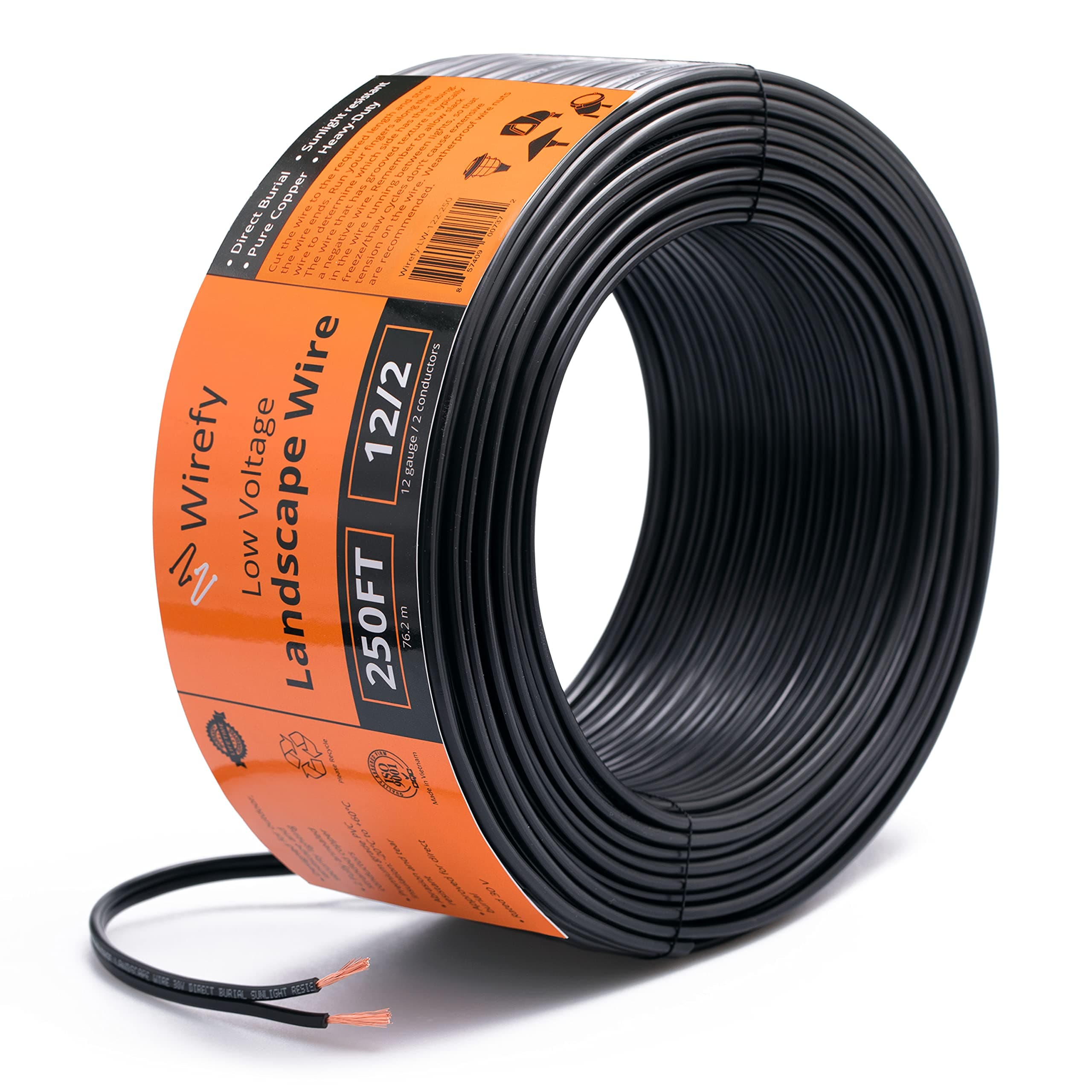 Wirefy 12/2 Low Voltage Landscape Wire 250 ft | Low Voltage Landscape Lighting Wire | Pure Copper | Outdoor Direct Burial | 12-Gauge 2-Conductor 250 Feet