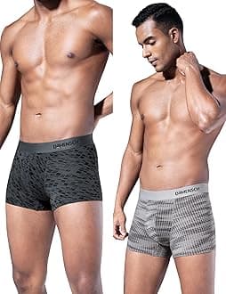 Modal Regular Fit Printed Trunk Underwear Anti-Bacterial Moisture Wicking Breathable Microfibre Waistband Comfortable Deo-Soft Trunks for Men-Dashed Silver, Hybrid Grey-2XL