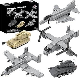 5 Military Building Block Sets - (901 Pieces) A-10 Thunderbolt II, F-4 Phantom II, M109 Paladin, M1128 Stryker, & V-22 Osprey