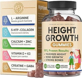 Height Growth Increase Vitamin Gummies, Calcium 100mg, Magnesium Glycinate 30mg, Zinc, Ashwagandha, Vitamin K2 D3 25mg Grow Tall Maximizer Supplement, Multivitamin for Kids, Teens Boy & Girl, Adults