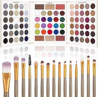 UCANBE Eyeshadow Palette with 15 Brushes Makeup Sets, Pigmented Eye Makeup Pallet Holiday Gift Set, Matte Smokey Rosy Neutral Glitter Eye Shadow Powder & Contour Highlight Blush All-in-One Make Up Kit
