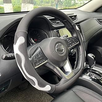 PINCTROT D Shaped Comfy Grip Steering Wheel Cover, Anti-Slip Design, Flat Bottom 14.5-15 Inch(Silicone White)