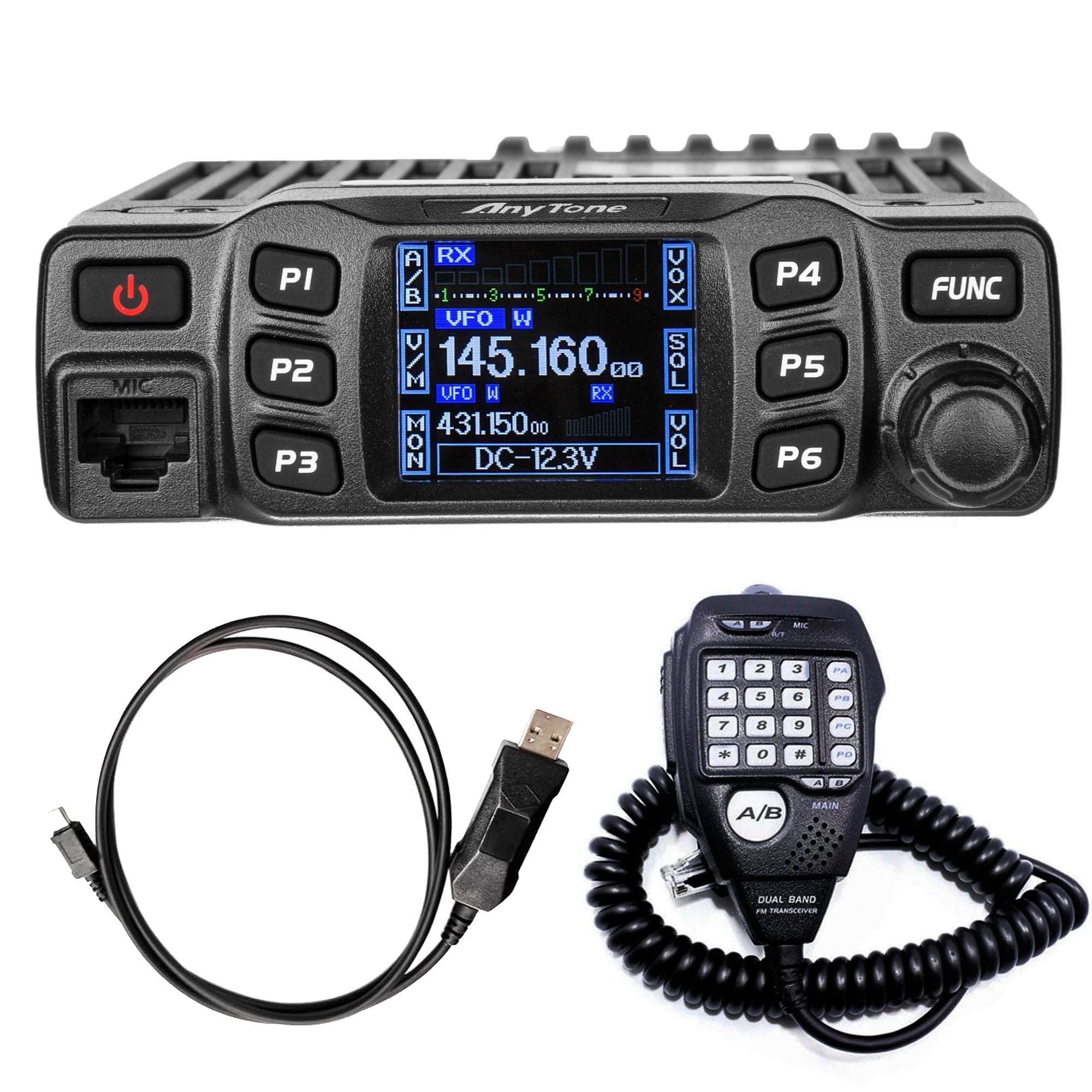 AnyTone AT-778UVII Transceiver Mobile Radio Dual Band 25W VHF/UHF VOX Vehicle Car Radio w/Cable