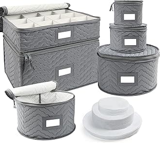 LotFancy 6 x Porcelain Quilted Storage Boxes for 12, 48 Felt Protectors with Cardboard Dividers Included