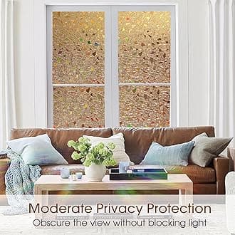 Coavas Stained Glass Window Privacy Film 3D Rainbow Decorative Heat Control UV Blocking Cling Non-Adhesive Removable Vinyl Film Window Tint for Bathroom Door Covering, Brown, 35.4 x 78.7 inch