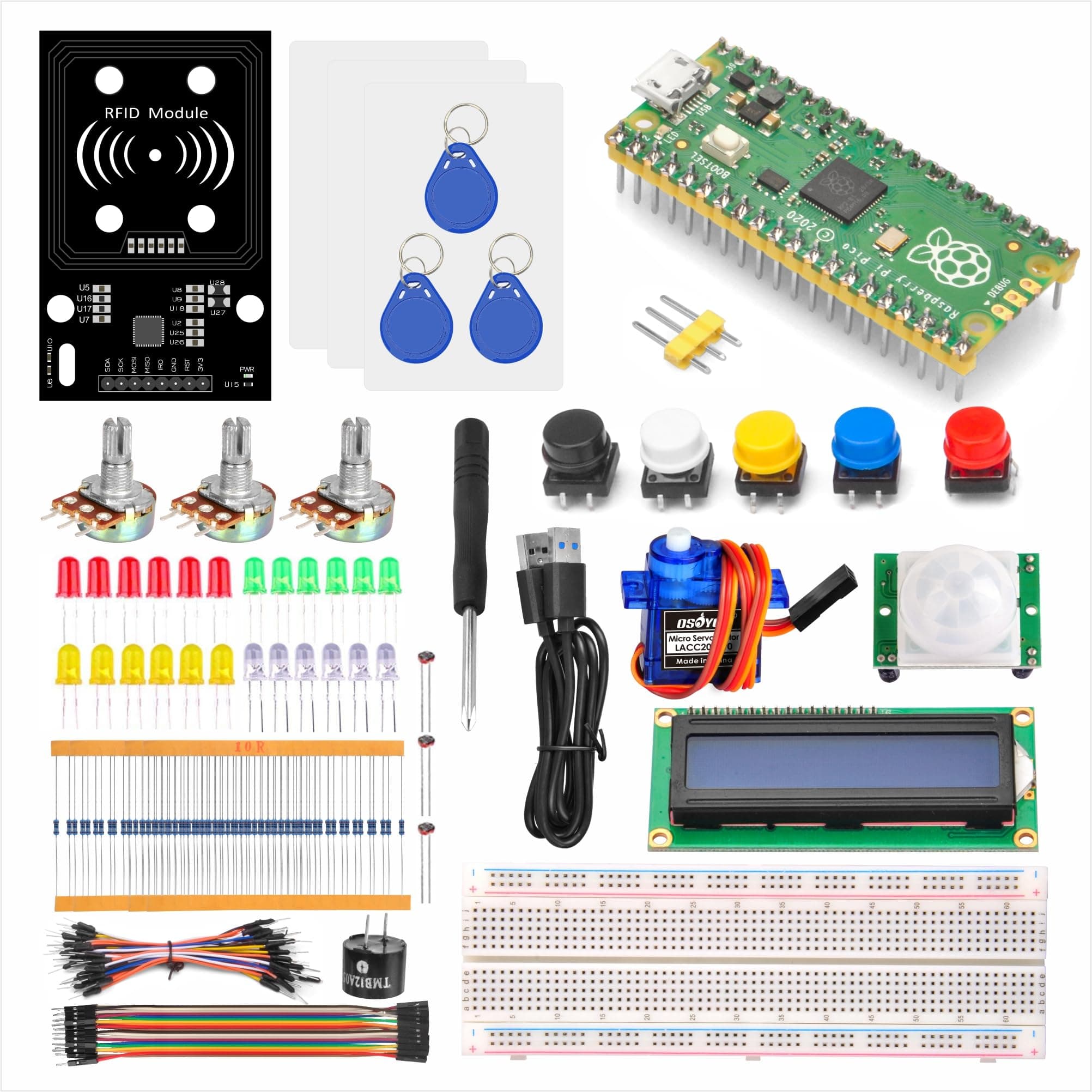 OSOYOO Python Hardware Programming Learning Kit for Raspberry Pi Pico with MicroPython and Graphical Programming Tutorials