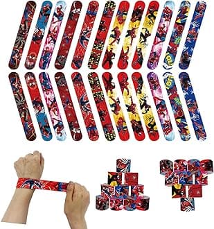 POPOYU 24Pcs Spider Man Party Bags Fillers Kids Slap Bands,Spider Man Slap Bands Slap Bracelets Wristband Party Favours for Girls Boys Spider Party Bag Fillers Birthday Classroom Gifts