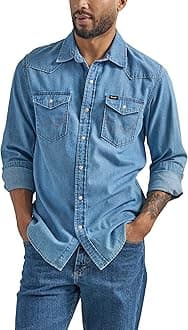 Men's Denim Light Wash Long Sleeve Snap Shirt