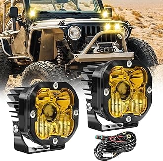 3 inch Yellow LED Fog Light Pods for Offroad Trucks Pickup Motorcycle UTV Amber Ditch/Rear Chasing/A-Pillar Lights 3000K 2PCS(+DT Wiring Harness)