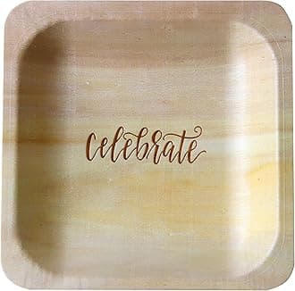 Wood & Wonder Celebrate Disposable Party Plates – Rustic, Compostable Alternative to Plastic Plates for Birthday Parties, Catering and Special Events (Appetizer, 50-Pack)