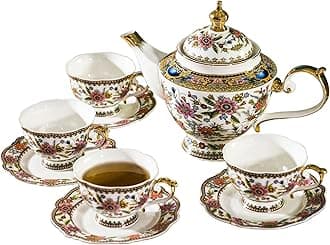ACMLIFE Fine Bone China Tea Set for 4, English Vintage Tea Set for Adults, Afternoon Tea Sets for Women Tea Party or Gift Giving