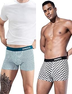 DAMENSCH Modal Regular Fit Printed Trunk Underwear Anti-Bacterial Moisture Wicking Breathable Microfibre Waistband Comfortable Deo-Soft Trunks for Men-Aqua Blue Check, Black Check & Mate-2XL