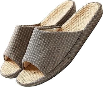 Womens House Slippers Summer Open Toe Tatami Straw Men's Indoor Shoes,Bedroom Linen Lightweight Slip Silent Slippers