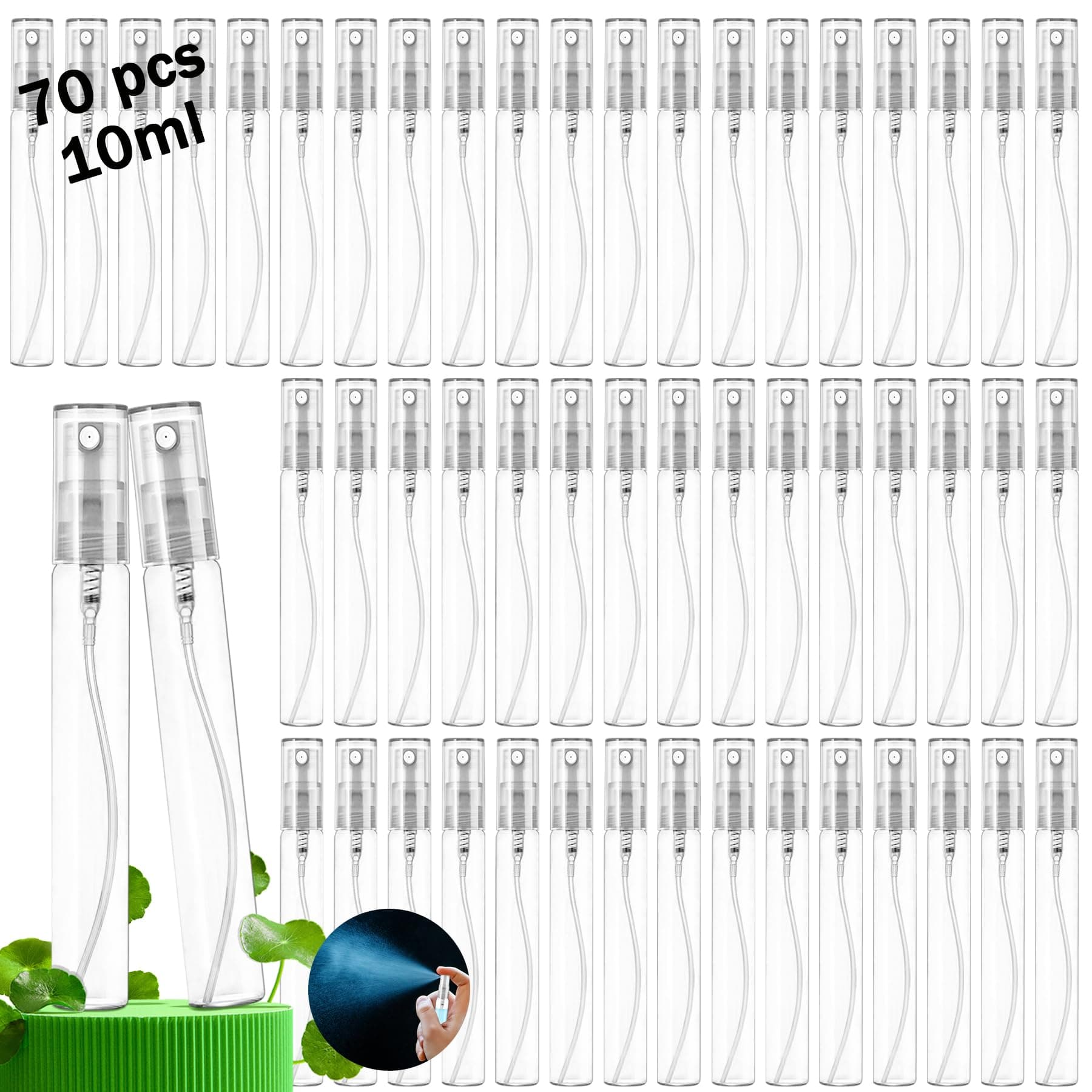 Mini Spray Bottles 70PCS 10ML Clear Glass Perfume Bottles Refillable Fine Mist Spray Bottles Empty Fragrance Sample Spray Containers Cosmetics Atomizer for Cleaning,Travel,Essential Oils