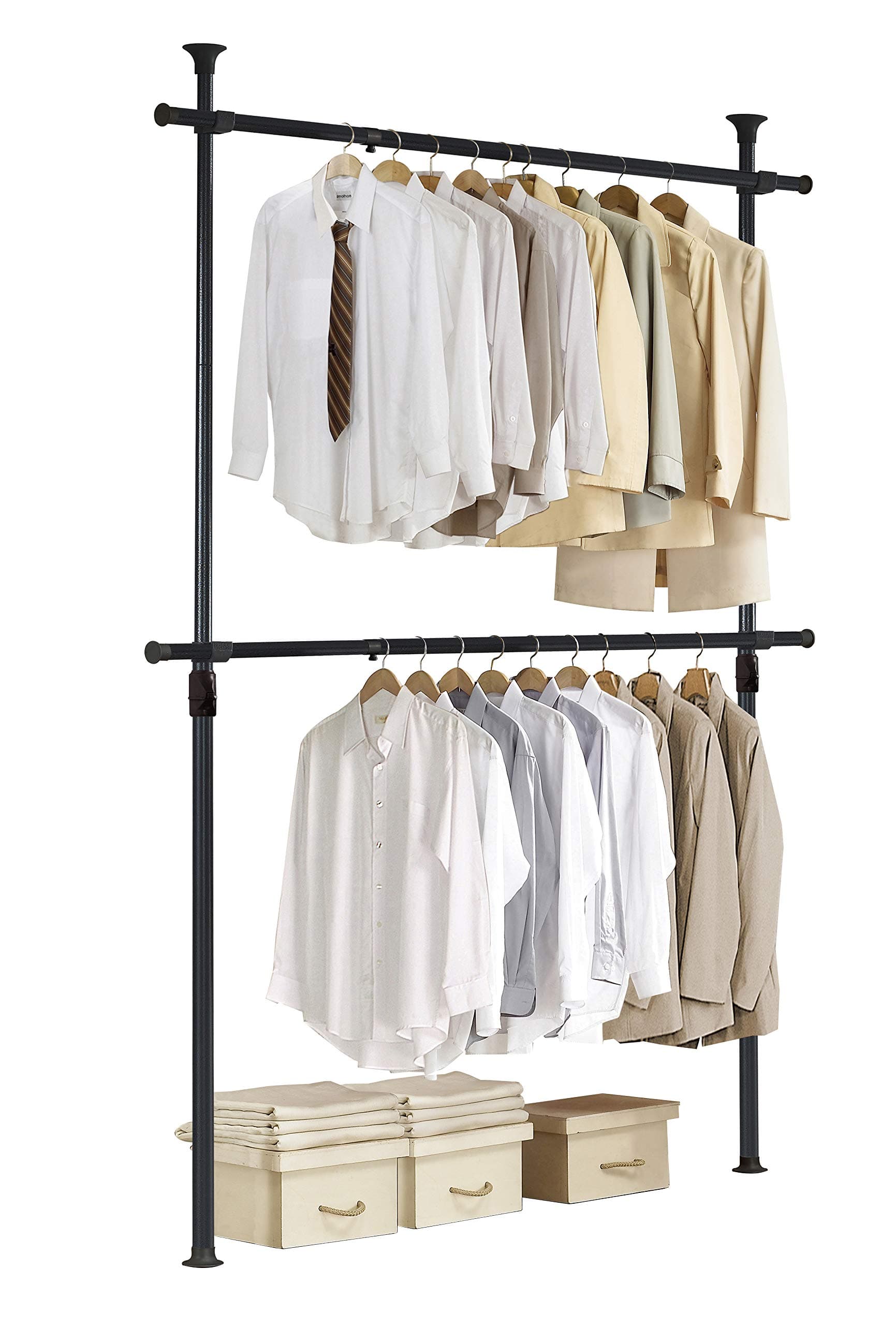 PRINCE HANGER Heavy Duty Adjustable Garment Rack – One-Touch System for Easy Assembly, 352 LBS Load Capacity Freestanding Metal Wardrobe Closet Rack, Width & Height Adjustable (Model PHUS-0022)
