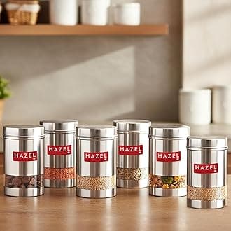 - HAZEL Stainless Steel Transparent Glossy Finish See Through Container, 1700 ml, Set of 6