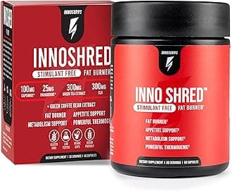 Inno Shred Stim Free Thermogenic Fat Burner for Men & Women - Appetite Suppressant, Metabolism Support with Capsimax, Paradoxine, Green Tea Extract - 60 Veggie Capsules, 30 Servings