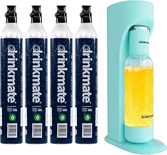 OmniFizz Sparkling Beverage Maker CO2 Bundle - Sparkling Water/Soda Streaming Machine That Carbonates Any Drink - Includes 4 CO2 Cylinders, 1 Carbonation Bottle, 1 Fizz Infuser - Arctic Blue