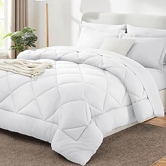 CozyLux Queen Bed in a Bag 7-Pieces Comforter Set with Sheets White All Season Bedding Sets with Comforter, Pillow Shams, Flat Sheet, Fitted Sheet and Pillowcases