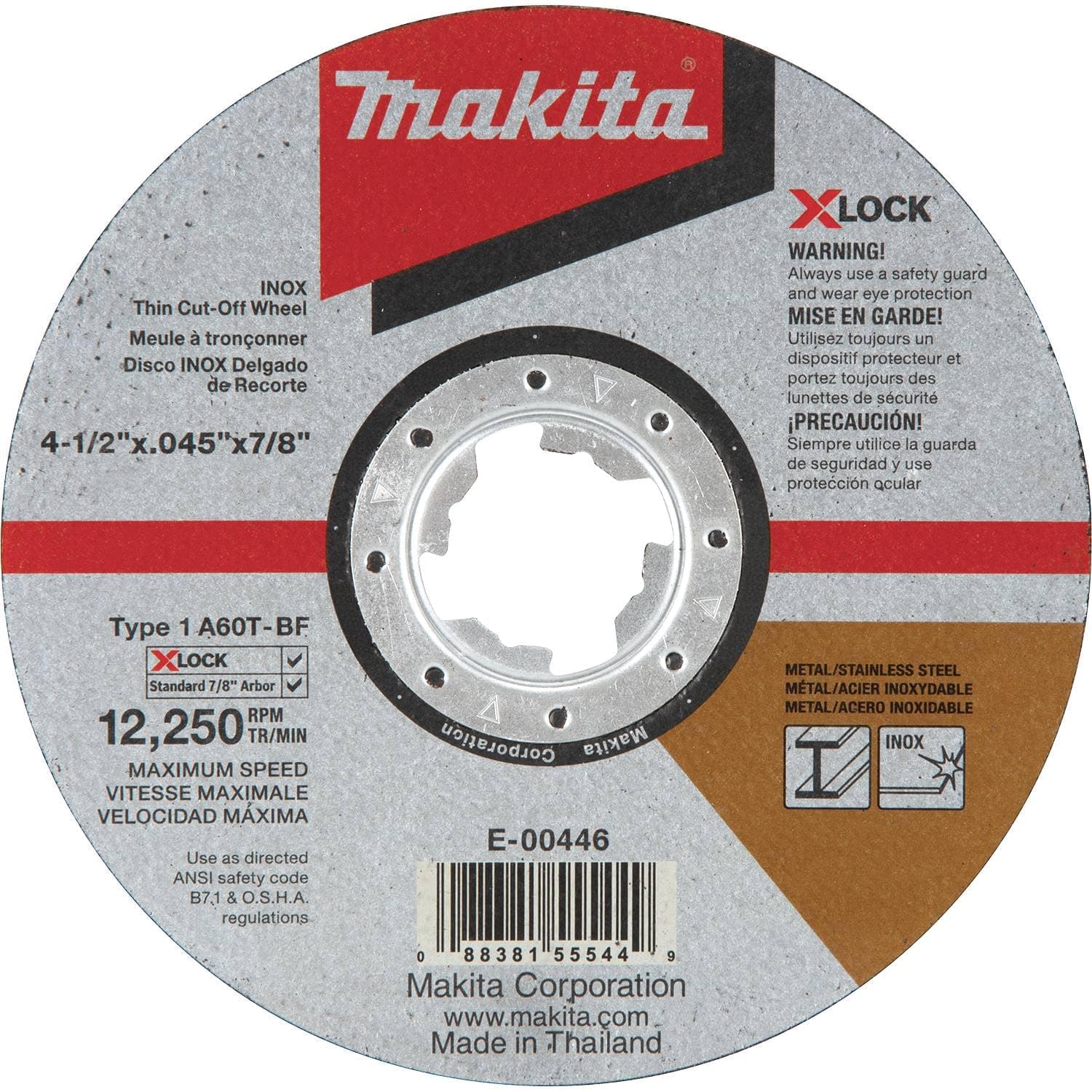 E-00446 X-Lock 4-1/2" x .045" x 7/8" Type 1 General Purpose 60 Grit Thin Cut‑Off Wheel for Metal and Stainless Steel Cutting
